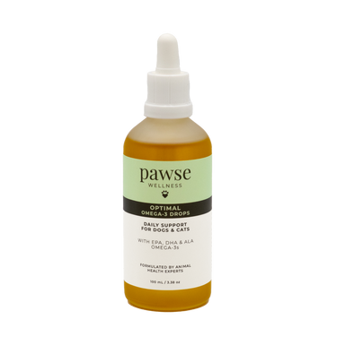 Bottle of Pawse Optimal Omega-3 Drops liquid supplement for dogs