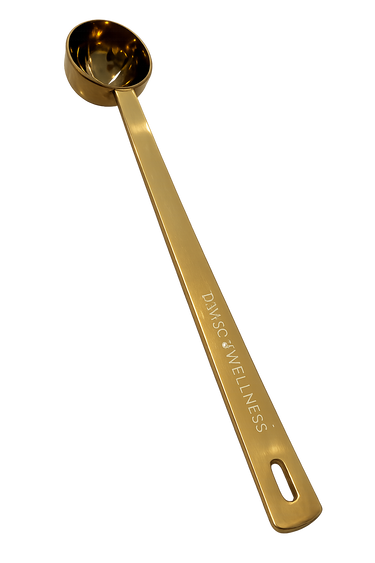 Pawse Wellness metal measuring spoon for precise 5g daily servings of Crumble supplements